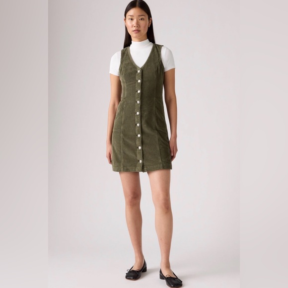 Levi's Dresses & Skirts - LEVI'S WOMEN'S VIANNA SLEEVELESS BUTTON-DOWN CORDUROY GREEN DRESS - SIZE S - NWT